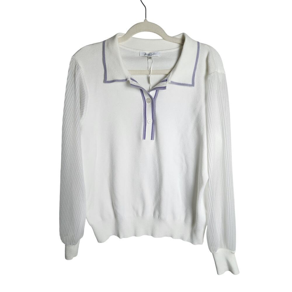 Siani Milano mixed media sweater sz xl sheer Puff Sleeve preppy Academia tennis